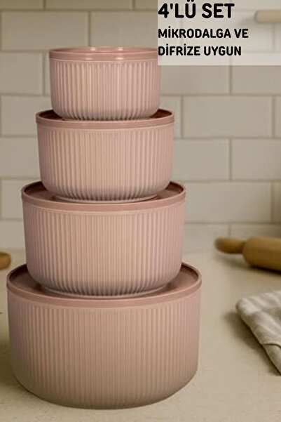 İ&A HOME Set of 4 Round Storage Containers Striped Pink |   2.5L 1.5L0.80L0.4...