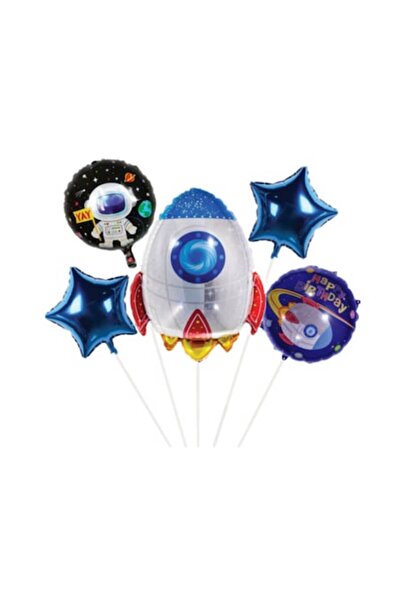 Evolium Set de 5 baloane cu design de navă spațială și mesaj „La mulți ani”, Evolium, multicolor