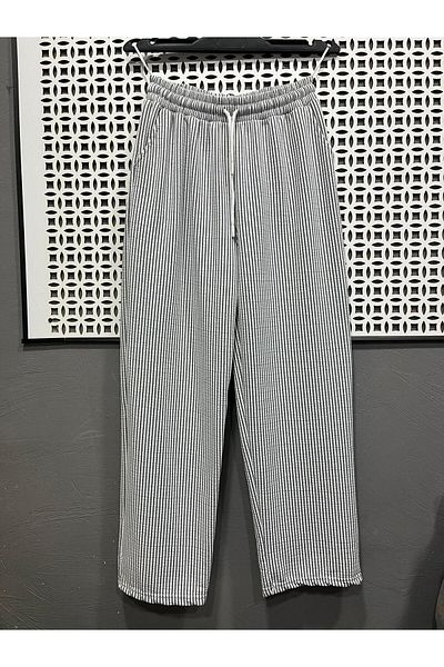 Valdora Women's Waterway Fabric Wide Leg Striped Lace-Up Double Pocket Pants