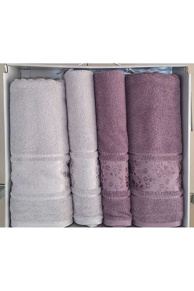 Özdilek Camellia Best Set Plum Gray Bathroom Set 2 Towels + 2 Beach Towels
