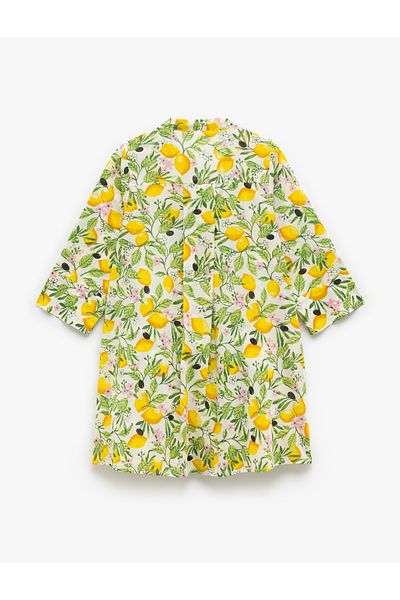 Koton Rochie de plajă din bumbac brodat cu flori și model de lămâie