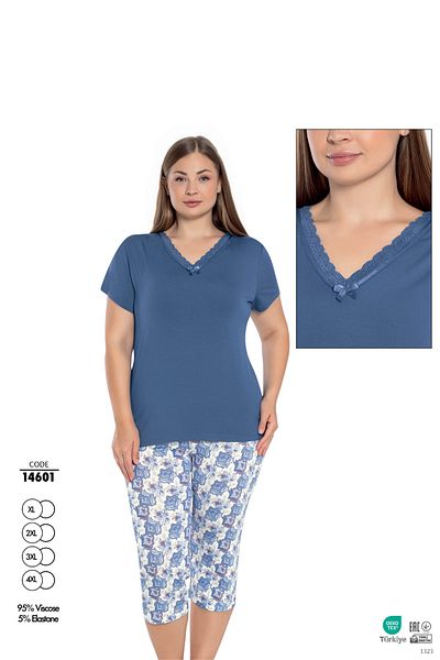 Cotpark Women's Plus Size Viscose Combed Cotton Fabric Short Sleeve Capri Suit 14601