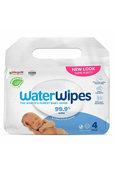 wWaterWipes Σετ 4 υγρά μαντηλάκια, Μαντηλάκια νερού, Για μωρά, Βιοδιασπώμενα, Νερό, εκχύλισμα φρούτων