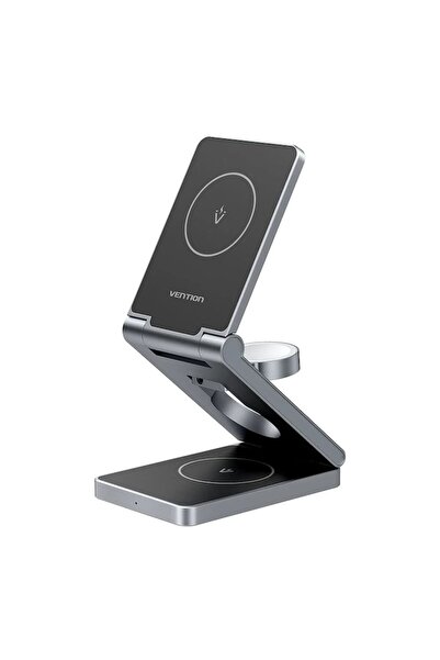 AXIO Încărcător wireless 3 în 1 cu încărcare rapidă, indicator LED, compatibilitate MagSafe, E82, silicon, argintiu