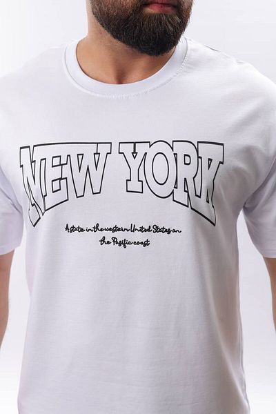STOCX Men's Oversize Printed T-Shirt - New York Text Detail