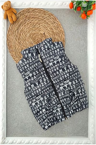 BEBENAZ Black Alphabet Written Pocket Inner Lining Zipper Children's down Vest