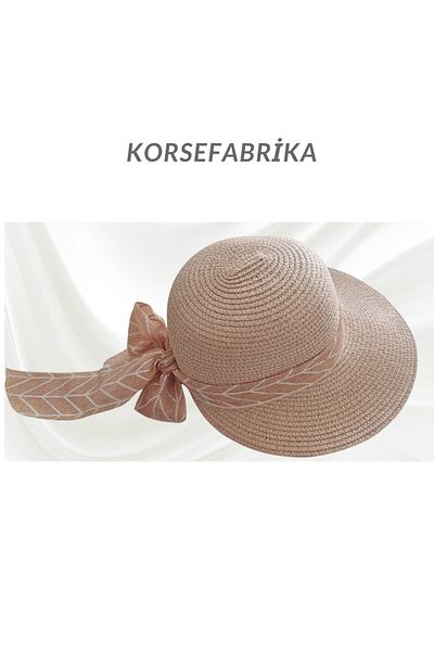 KORSEFABRİKA Stylish and Functional Women's Straw Beach and Casual Sun Hat with Wide Brim Sun Visor Uv Protection