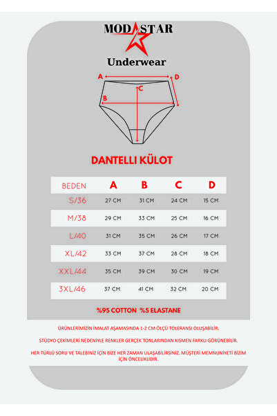 ModaStar Underwear Women's Panties, Women's Cotton Lace Detailed Black White Skin 5-Piece Panties