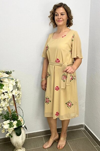 Mia Butik Women's Yellow Chiffon Dress