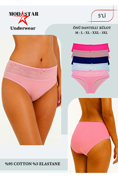 ModaStar Underwear Women's Panties, Women's Cotton Lace Detailed Colorful 5-P...