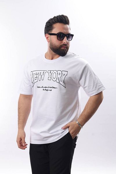 STOCX Men's Oversize Printed T-Shirt - New York Text Detail