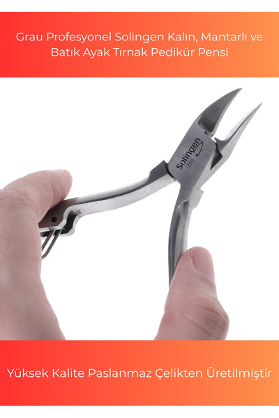 Grau Profesyonel Solingen Kalın, Mantarlı ve Batık Ayak Tırnak Pedikür Pensi - Paslanmaz Çelik