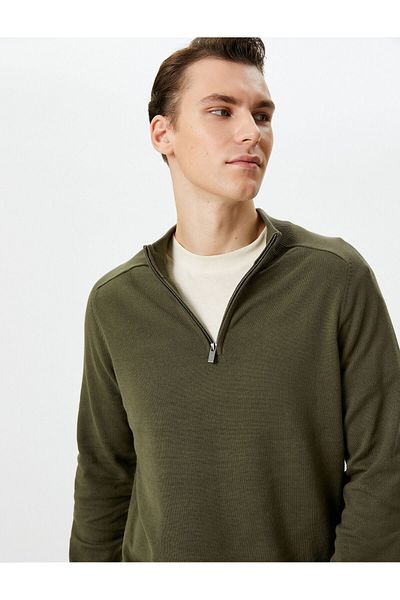 Koton Hanorac cu jumătate de fermoar Tricoturi Guler în picioare Bumbac slim fit