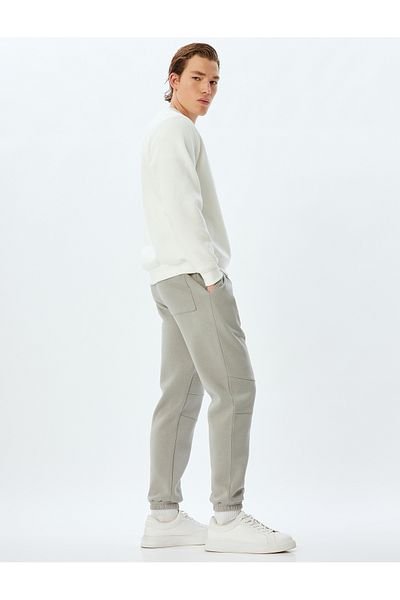 Koton Sweatpants with Lace-Up Waist, Stitching Details, Pockets, Ribbed Cotton Blend