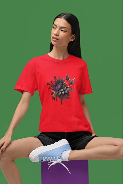 ArtYus Unisex Ανδρικό/Γυναικείο Μπλουζάκι Μαύρο Λουλούδι με τύπωμα oversized ...