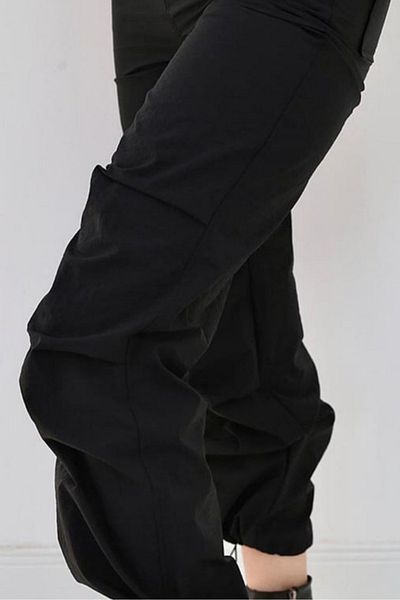 EXSPORT Parachute Fabric Soft Textured Loose Cut Black Trousers