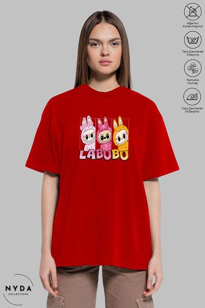 Nyda Collections Unisex Crew Neck Labubu Printed Cotton Oversize Short Sleeve T-Shirt