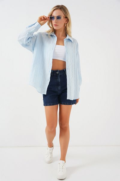 Bigdart Women's Oversize Long Shirt C.Blue 1001