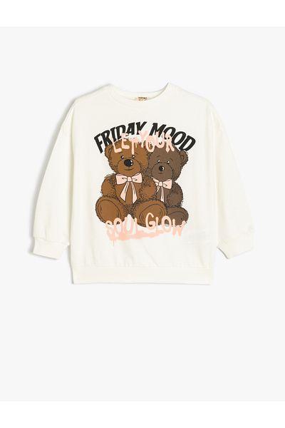 Koton Teddy Bear Printed Long Sleeve Crew Neck Cotton Sweatshirt