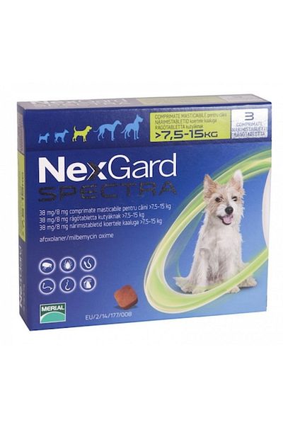 NEXGARD Tabletă masticabilă pentru câini, Spectra S, 3,5 - 7,5 kg, 3 tablete