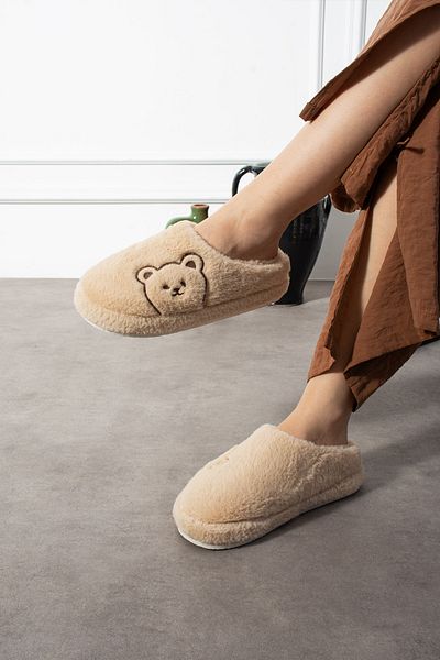 SWORD Teddy Bear Patterned Embroidered |   Winter Unisex House Slippers |   Non-Slip Base