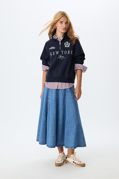 Stradivarius Layered denim midi skirt