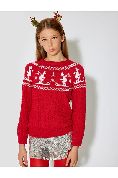 Koton Knitwear Sweater Round Neck Long Sleeve Patterned
