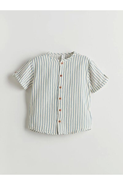 LC Waikiki Lcw Kids Beige Striped 100% Cotton Boys Shirt and Shorts 2 Pcs