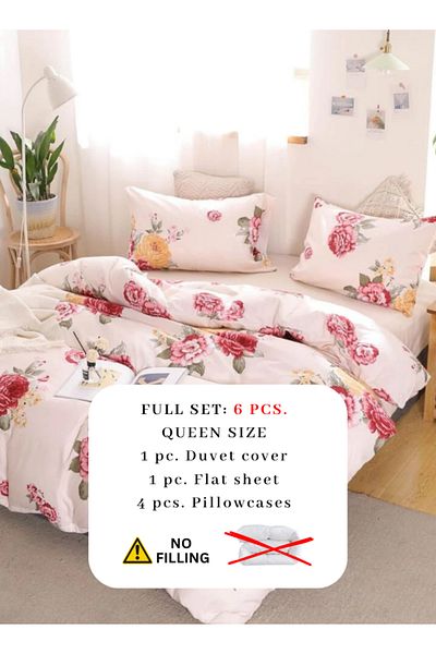 LUNA HOME Queen size, 6-piece beautiful rose design in a lovely shade of pink 200x230cm.