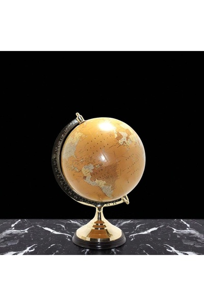 Kuzey Tacı Altın Renk Tabanlı Vintage Dünya Küresi Dekoratif Vip 47 Cm