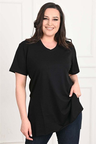Bigsize Women's Plus Size V-Neck T-Shirt 1698 - Black, 3XL