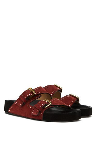 ISABEL MARANT Lennyo Bordo Kadın Deri Terlik