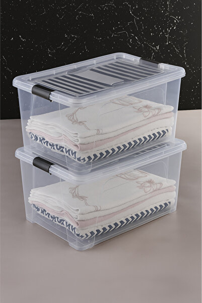 Usviva Home 2 Adet 80 Litre Büyük Boy Saklama Kabı – Şeffaf, Kapaklı ve Kilitli