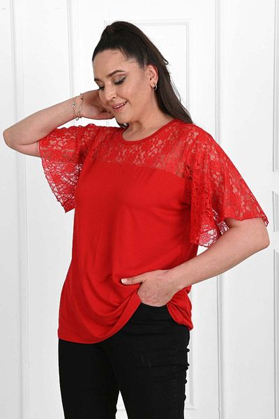 Bigsize Tricou dama marimi mari cu dantela 1428-23 - Roșu, 2XL