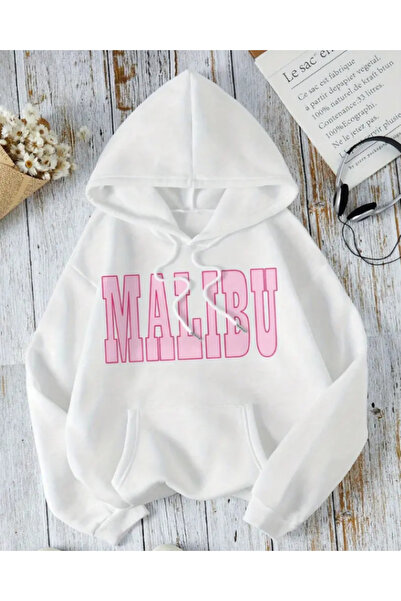 Harajuku Style Бял Малибу с принт, бял, овърсайз, унисекс, зимен, дебел