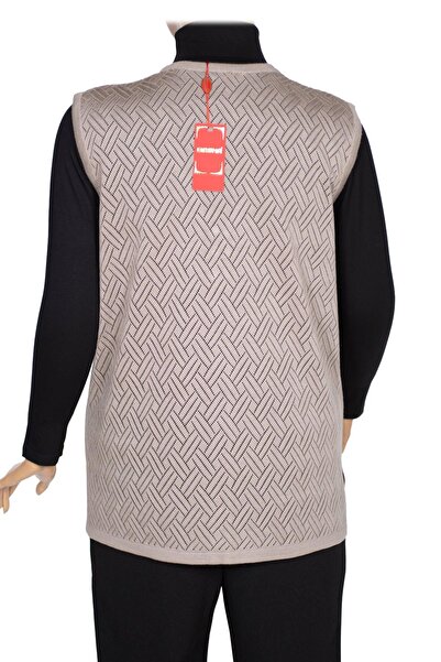 Hermevsim Hesna Women's Ruby Knitwear Openwork Pocket Buttoned Slit Stone Beige Vest