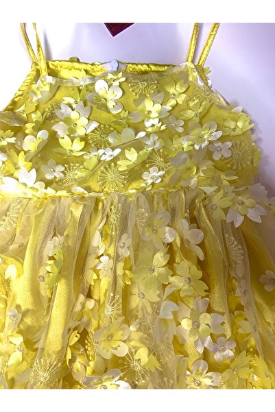 elego Sarı Çiçekli Elbise