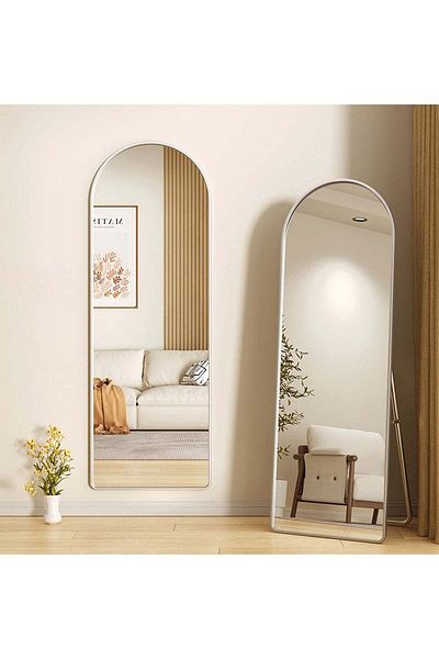 YQbest Arched Full Length Mirror with Stand Floor Standing Aluminum Frame