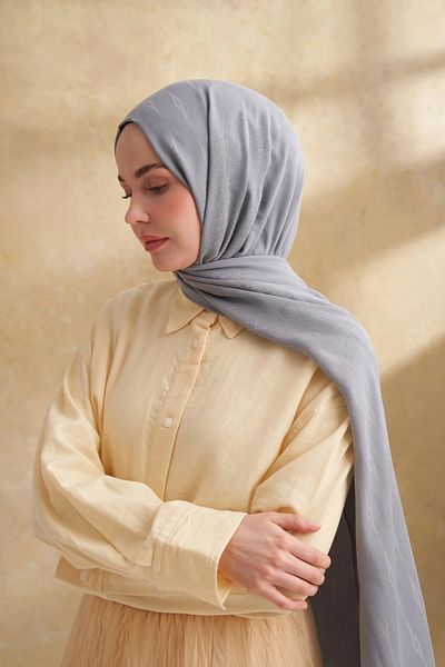 ARMANDA Gray Cotton Modal Aden Pattern Shawl 3355