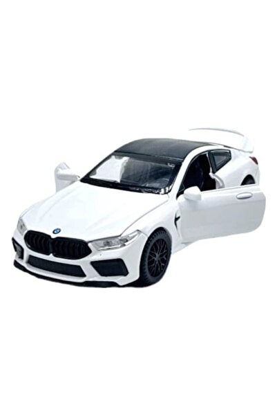 MASHASHOP Mașină mecanică din metal, BMW M8 Coupe, scară 1:32, lumini și sunete, uși mobile, capotă și portbagaj, alb