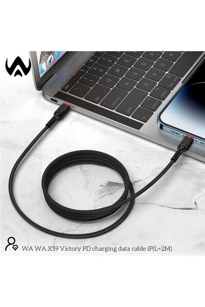 world accessories كيبل شحن قماش تايب سى - ايفون بقوة 27 واط بطول مترين اسود