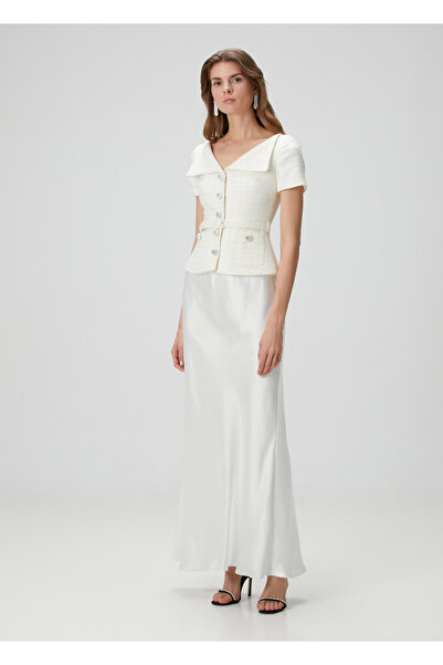 Self Portrait Krem Maksi Abiye Elbise