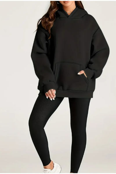 Harajuku Style Μαύρο Μεγάλο Μέγεθος Μαύρο Απλό Oversize Unisex Hoodie