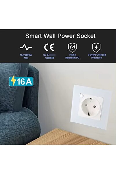 OEM Priza de perete smart, 16A, Wi-Fi, App Tuya/Smart Life, Compatibil Alexa/Google Assistant, Alb