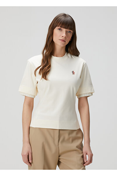 MONCLER GRENOBLE Gren Dynamics Krem Logo Patchli T-shirt