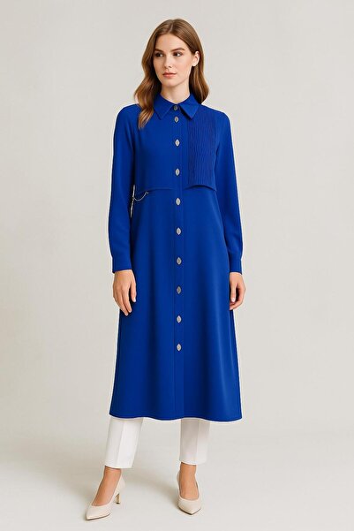 PERFECT 25154 GÖMLEK YAKA ÖNÜ ÇITÇIT KAPAMALI BİR YANI YARIYA KADAR BÜZGÜ KUM...