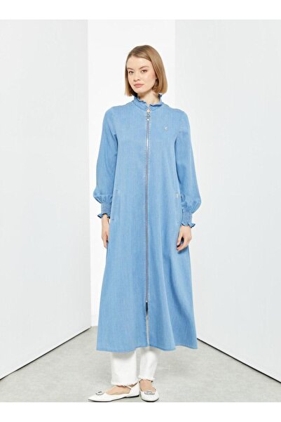 Doque 65002 YAKASI FIRFIR DETAYLI KOL UCU LASTİKLİ KOT FERACE #06-25#