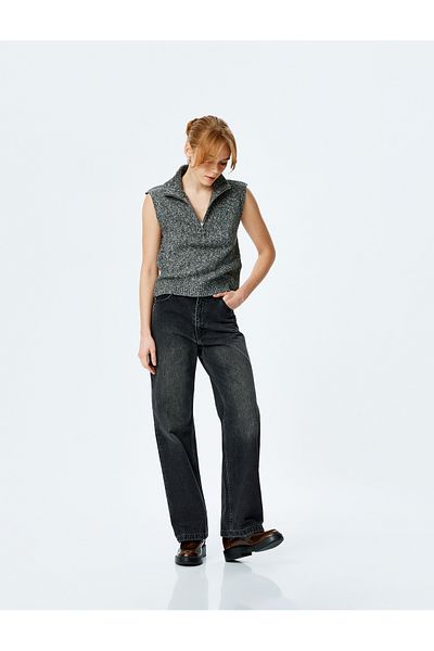 Koton Half Zipper Detailed Stand Collar Sleeveless Knitwear Sweater