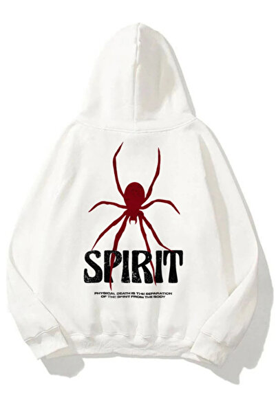 Harajuku Style Λευκό Unisex Φούτερ με κουκούλα Oversize Spirit (Spider) με στ...