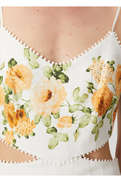 Urban Muse Aster Beyaz Çiçekli Mini Keten Elbise